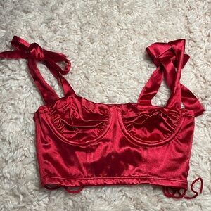 Red Adika Red Satin Bow Strap Top